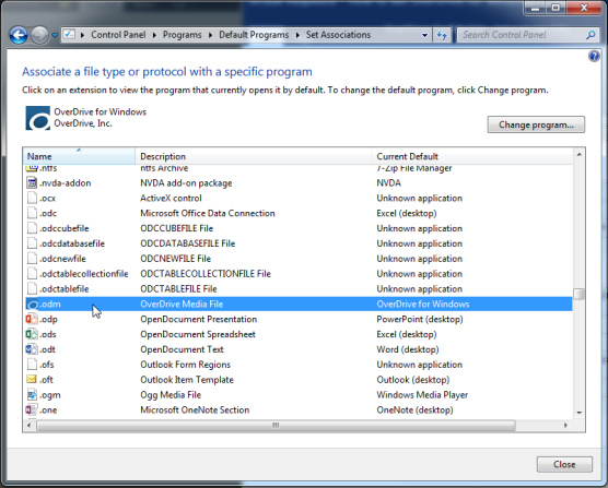 Set Associations dialog. See instructions above